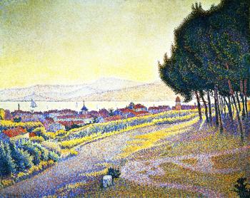 (image for) Handmade oil painting Copy paintings of famous artists Paul Signac's painting, The Town at Sunset, Sai